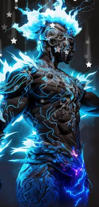 This phone live wallpaper features a dark-themed image of a lightning mage