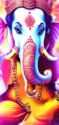 Looking for a stunning live wallpaper for your phone? Check out this incredible digital rendering of an elephant painted with bold colors and set against a backdrop of flames