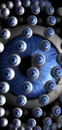 Enhance your phone background with this eye-catching digital rendering live wallpaper! The animation still screencap features a close-up of a blue eye surrounded by white balls, creating a fascinating optical illusion