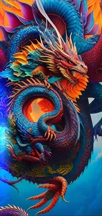 This incredible phone live wallpaper showcases a detailed painting of a dragon flying through a fantasy sky