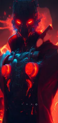 This live phone wallpaper features a cyberpunk art of a man donning red demon armor