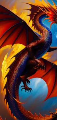 This phone live wallpaper features a stunning depiction of a dragon with a painting and photograph on either side