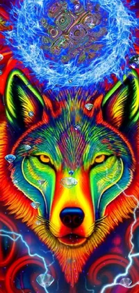 This phone live wallpaper features a striking painting of a wolf with electrifying eyes
