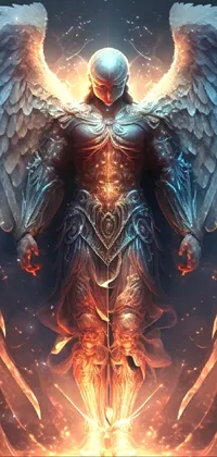 This stunning live wallpaper displays a breathtaking image of an angel holding a sword that radiates an enticing glow