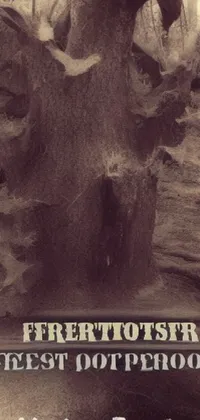 This live wallpaper features a black and white image of a fire hydrant, an art nouveau album cover by Jesper Myrfors, butress tree roots, freeform ferrofluids, and an overgrown forest against a pixelated city skyline
