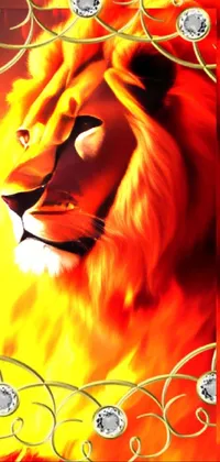 This phone live wallpaper features an impressive close up of a strong lion in a vibrant airbrush painting style