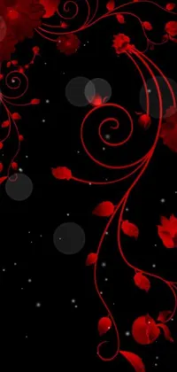 This live phone wallpaper depicts a striking red flower in intricate vector art, set against a black background