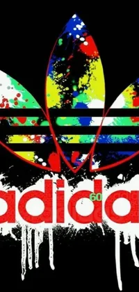 This phone live wallpaper features a vibrant and eye-catching adidas logo set against a striking black backdrop