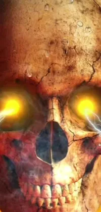 This live wallpaper depicts a skull with glowing eyes surrounded by a nuclear inspired design
