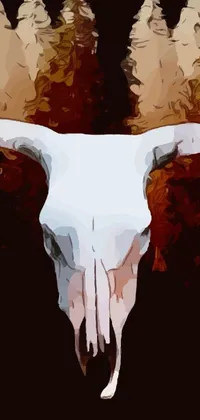 This live wallpaper for mobile phone features a cow skull set in a dark forest