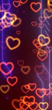 This live wallpaper features a stunning display of heart-shaped lights arranged in a digital art pattern