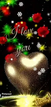 This live phone wallpaper showcases a digital art heart with "I love you" text and glitter animation