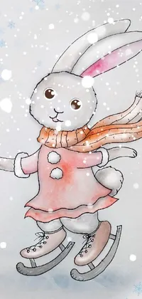 This exquisite live wallpaper features a delightful illustration of a rabbit wearing ice skates by an accomplished artist, using copic markers