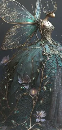This phone live wallpaper boasts a stunning 3D rendering of a fairy queen in a gorgeous dress made of intricate lace and embellished with ornate details