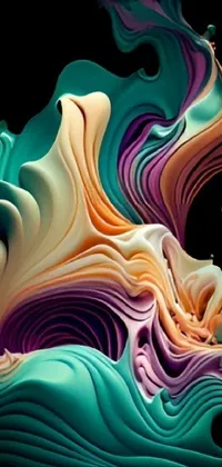 This phone live wallpaper showcases a digital painting of vibrant, flowing waves on a black background