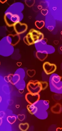 Looking for a romantic and dreamy phone live wallpaper? Check out this stunning display of floating hearts in shades of purple and yellow