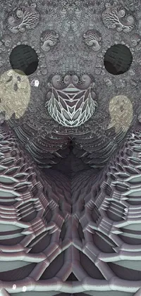 Looking for an edgy and atmospheric live wallpaper for your phone? Look no further than this stunning digital rendering of a human skeleton and a thistle monster! This intricate wallpaper is inspired by generative art and features subtle animations, such as the expanding and contracting rib cage of the skeleton and the gently swaying tendrils of the monster