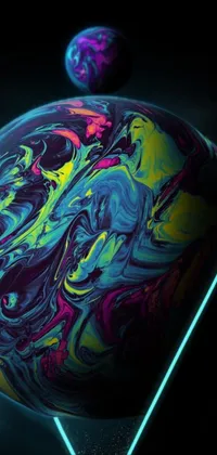 This phone live wallpaper showcases a beautiful digital art rendering of a colorful object against a black background