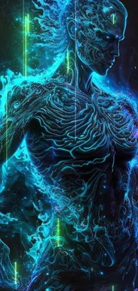 This phone live wallpaper showcases an incredibly detailed, close-up view of a mystical figure against a black background