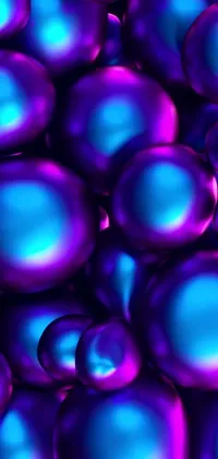 This live wallpaper boasts a stunning array of shiny purple balls set against a black background