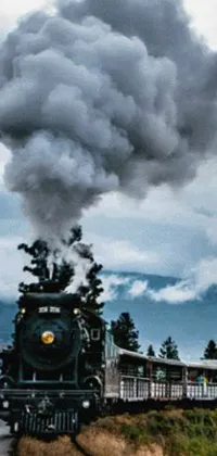 This stunning phone live wallpaper features a vintage train chugging down a railroad track, emanating clouds of smoke from its stacks