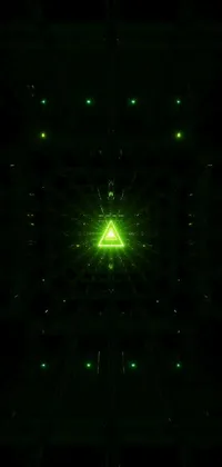 This phone live wallpaper boasts a stunning digital art design of a green triangle in a dark room