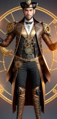 This stunning phone live wallpaper features a captivating steampunk superhero casting a protection spell in front of a meticulously designed clock