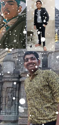 This live phone wallpaper showcases a majestic ancient building with a buzzed hair man admiring it