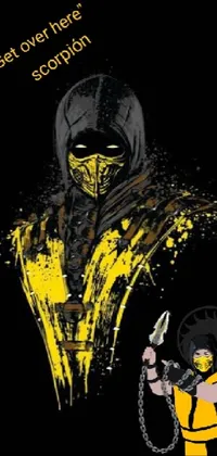 This dynamic phone live wallpaper showcases a menacing character clad in yellow and black, brandishing a sharp knife