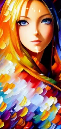 Feast your eyes on a magnificent airbrush painting of a woman with vibrant hair as your phone live wallpaper