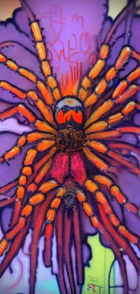 This phone live wallpaper boasts a stunning airbrush painting of a flower in vibrant orange and purple hues