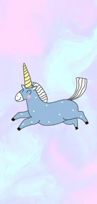 This live phone wallpaper depicts a playful incoherent cartoon-style illustration of a unicorn flying in the sky