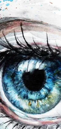 This live wallpaper for your phone features a close-up of a watercolor painting of a blue eye