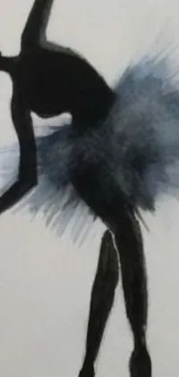 This phone wallpaper showcases a stunning watercolor painting of a ballerina in black and blue tones