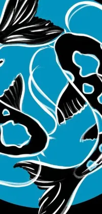This black and white fish live wallpaper features a digital rendering of a stylized fish on a blue background
