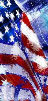 This phone live wallpaper boasts an American flag design atop a blue background, rendered digitally