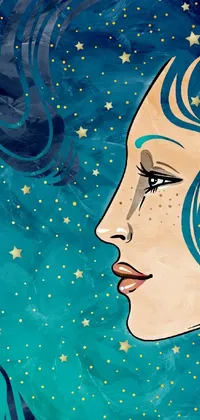 This live wallpaper features a stunning painting of a woman with stars in her hair
