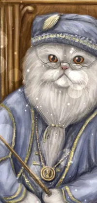 This live wallpaper showcases an enchanting Persian cat dressed as a wizard, evoking a sense of whimsy and magic