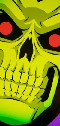 Experience the intensity with this phone live wallpaper that features a close-up skull with red eyes in stunning digital art style