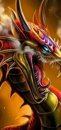 Upgrade your phone's screen with a stunning, colorful live wallpaper featuring a majestic dragon breathing smoke out of its open mouth