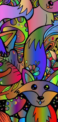 This lively phone live wallpaper features a group of cats standing next to each other in an array of fun colors and patterns