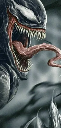This phone live wallpaper showcases a close-up shot of a venom with its mouth wide open