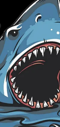 This phone live wallpaper showcases a fierce shark with an open jaw, depicted in striking vector art style