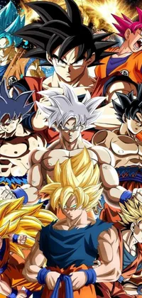 This phone live wallpaper features a stunning display of iconic Dragon Ball characters set against a sleek black backdrop