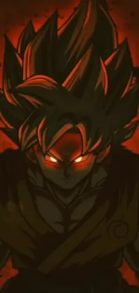 This live wallpaper showcases a fierce stance of an anime character, Goku, with a menacing red aura around him