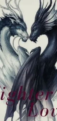 This phone live wallpaper features two dragons in fighter poses against a high-contrast background of light and dark tones