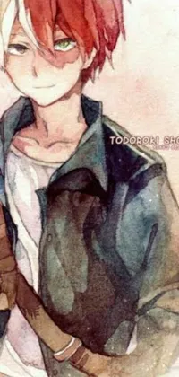 This stunning phone live wallpaper showcases a watercolor painting of a cheerful boy with red hair wearing torn clothes and a cute smile