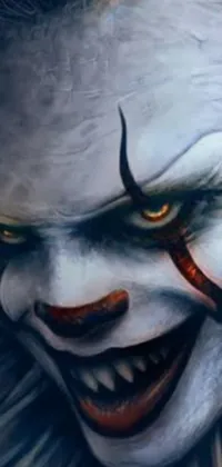 This live wallpaper features a haunting portrait of Pennywise the demon-like creature from the popular horror movie "It"
