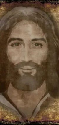 This stunning phone live wallpaper boasts an intricate digital painting depicting a serene man with long hair and beard, evoking the image of Jesus Christ