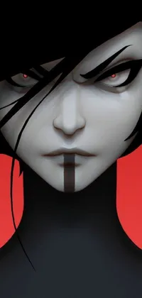 This phone live wallpaper boasts an eye-catching close-up of a black-haired character with striking red eyes and slender face